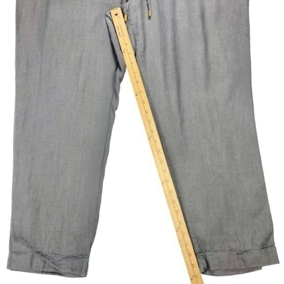 Ellen Tracy Linen Pants Womens Size XL Gray Cuffed Pockets Elastic Waist Pull On - Picture 5 of 12